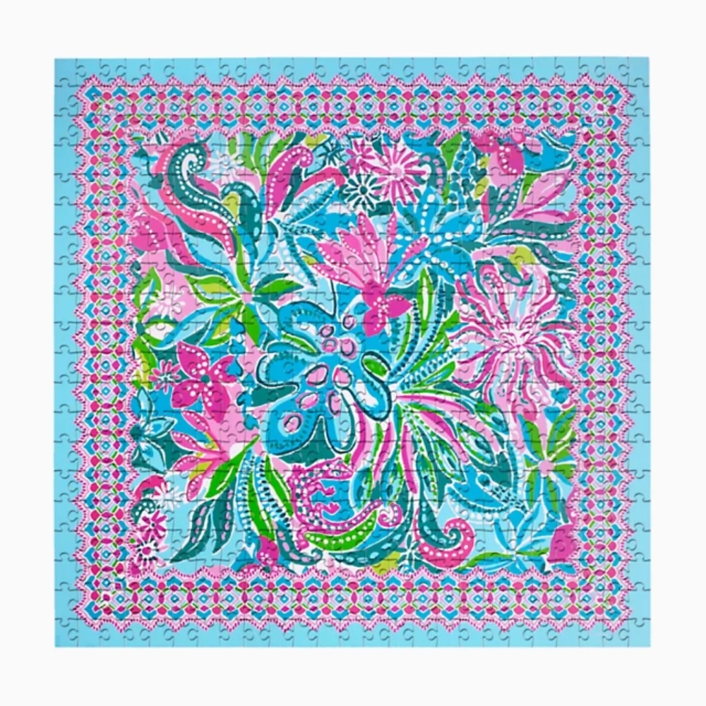 Lilly Pulitzer 500 Piece Puzzle Floral Pink Blue Green Complete